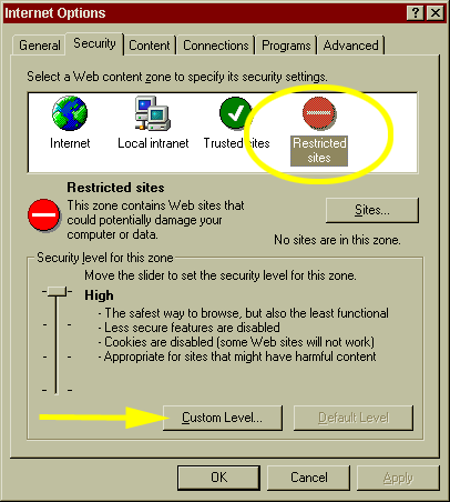 IE Restricted Sites zone
